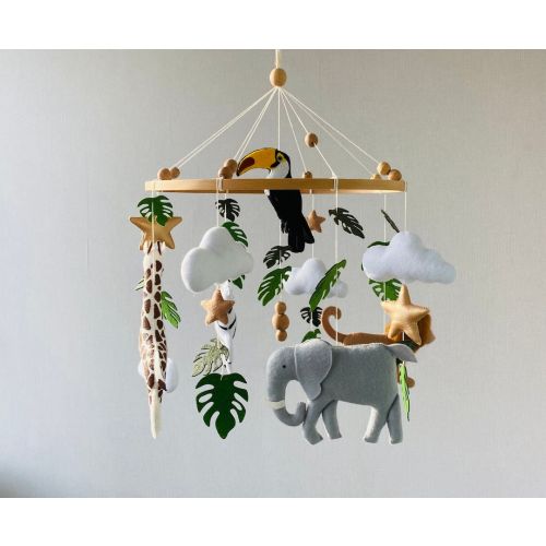 Baby safari mobile, nursery crib mobile, Africa realistic animals, Baby mobile girl, monstera mobile, unisex mobile, newborn shower gift.