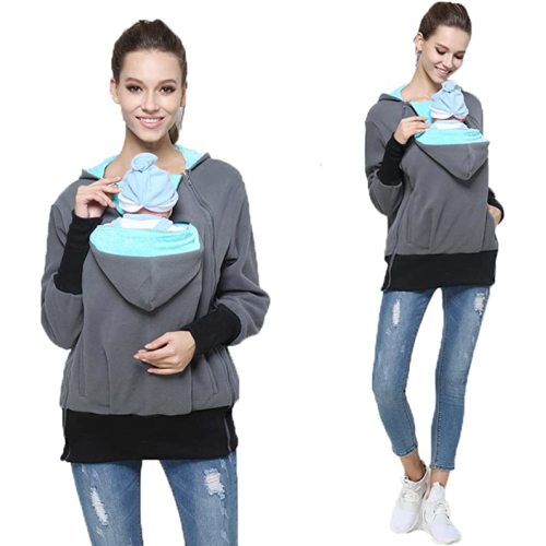 Womens Maternity Kangaroo Hooded Sweatshirt for Baby Carriers - Medium - Mint Green