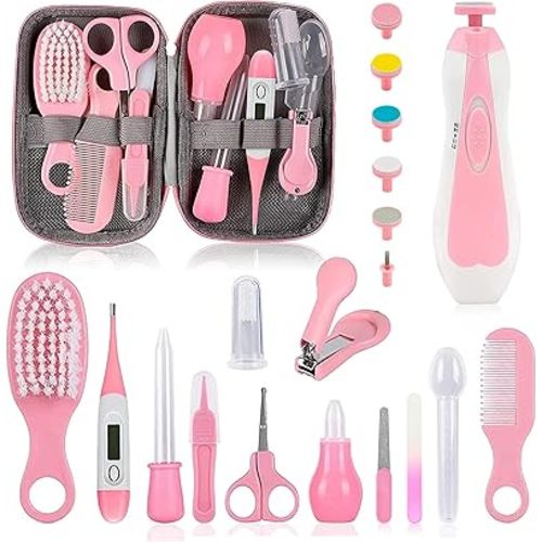 Baby Grooming Kit, Infant Safety Care Set with Hair Brush Comb Nail Clipper Nasal Aspirator,Baby Essentials Kit for Newborn Girls Boys (Pink 20 in 1)