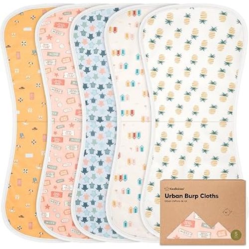 Organic Burp Cloths for Baby Boys and Girls - 5-Pack Super Absorbent Burping Cloth, Burp Clothes, Soft & Plush, Newborn Milk Spit Up Rags, Burpy Cloth Bib for Unisex, Burping Rags (Beach Day)