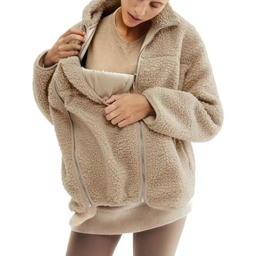 Women's Fleece Zip Up Maternity Jacket Fall Winter Coat Mom Cozy Thicken Sweatshirt Jacket Clothing