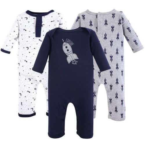 Yoga Sprout Baby Boy Cotton Coveralls 3pk, Spaceship, 12-18 Months