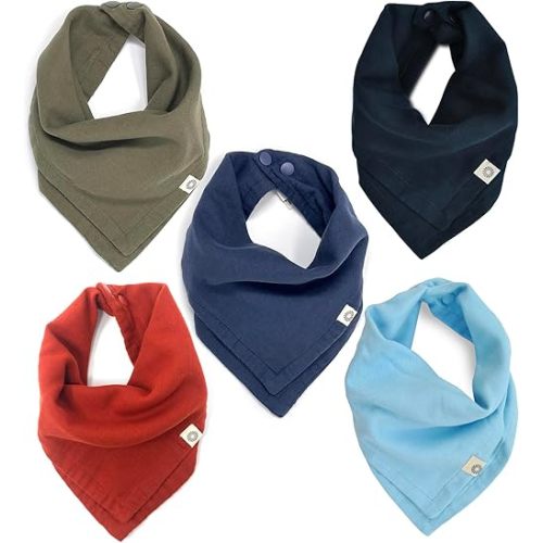 Kishu Baby Indi - GOTS Organic Muslin Bandana Drool Bibs - Set of 5 (Voyager Bundle)