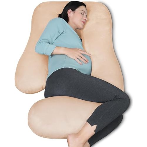 MOON PARK Pregnancy Pillows for Sleeping - U Shaped Full Body Maternity Pillow with Removable Cover - Support for Back, Legs, Belly, HIPS - 57 Inch Pregnancy Pillow for Women - Brown