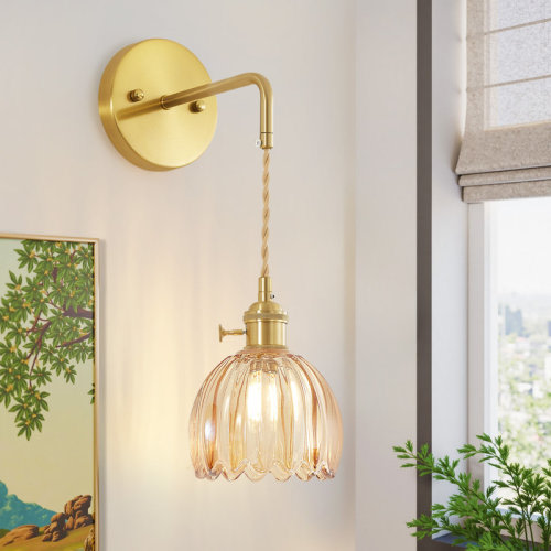 Mercer41 Heroux Vintage Floral Glass Armed Wall Sconce With Tulip Glass Shade And Adjustable Length Rope & Reviews | Wayfair
