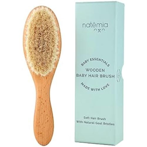Natemia Baby Hair Brush - Soft Bristle Hair Brush Baby, Baby Registry Gift, Soft Baby Brush, Toddler Hair Brush for Boys and Girls, Newborn Baby Essentials, Baby Brush for Hair, Wooden Baby Brush