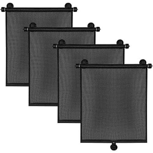 4 Pack Car Side Window Sun Shade - Retractable Car Roller Sunshadewith Reinforced Suction Cups, Drop Down UV Interior Sunshade, Stroller Window Sunshade (15" x 17")