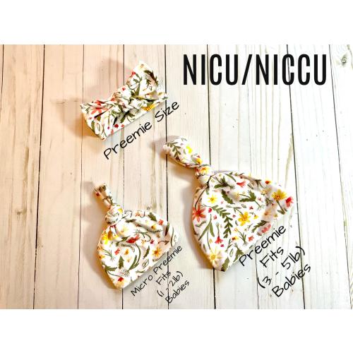 NICU Floral Knotted Micro Preemie Hat | NICU Preemie Hat | Micro Preemie Knotted Hat | NICU Preemie Floral Headband Knotted Bow | Girl Gift