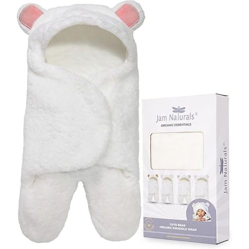 Jam Naturals- Baby Swaddle Blanket, Cute Bear Organic Receiving Swaddling Wrap, Newborn Baby Girl Soft Plush Registry Gift (Pink 0-3)