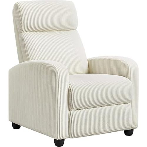 Yaheetech Corduroy Recliner Chair Single Sofa Home Theater Seating Adjustable Modern Reclining Chair for Living Room Bedroom Home Theater Beige