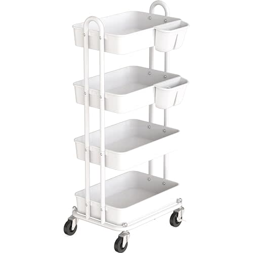 Simple Houseware Heavy Duty 3-Tier Metal Utility Rolling Cart, White