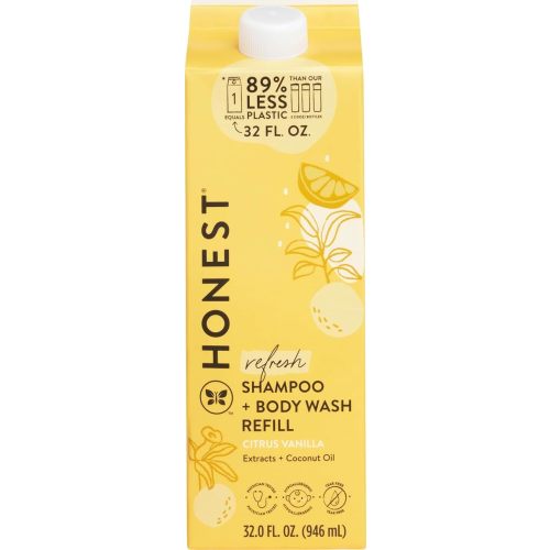 The Honest Company 2-in-1 Cleansing Shampoo Body Wash Refill Carton, Gentle for Baby, Naturally Derived, Tear-free, Hypoallergenic, Citrus Vanilla Refresh, 32 fl oz