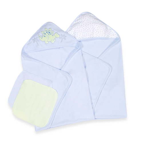 Spasilk Soft Terry Hooded Baby Towels & Washcloths - Blue Dino Bath Set for Newborns and Infants