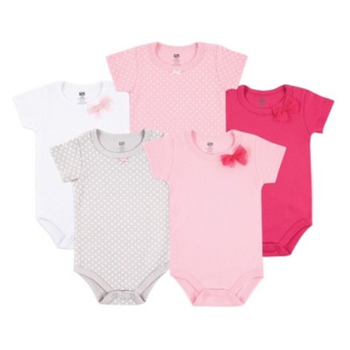 Hudson Baby Infant Girl Cotton Bodysuits 5pk, Basic Bow, 0-3 Months