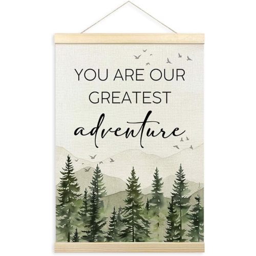 TLESKE Woodland Baby Nursery Decor Poster Hanger Frame, Forest Mountain Hanging Wall Art Decor for Baby Boys Girls Nursery Toddlers Kids Room Playroom, You Are Our Greatest Adventure Prints, 12x16in