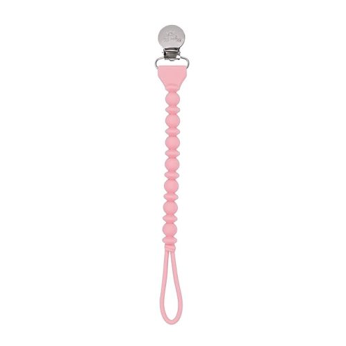 Itzy Ritzy Silicone Pacifier Clip; 100% Silicone Pacifier Strap with Clip Keeps Pacifiers, Teethers & Small Toys in Place; Features One-Piece Design & Silicone Cord, Pink with Silver Clip