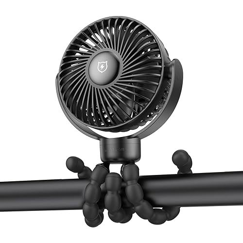 SMARTDEVIL Portable Stroller Fan, 4000mAh Small Battery Operated Baby Fan, 4 Speeds Car Seat Fan with Flexible Tripod, Dual 360° Rotatable, for Peloton Bike, Crib, Treadmill, Travel