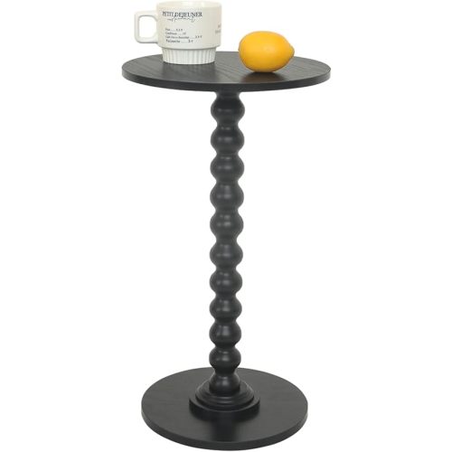 Round Side Table, Small Drink Table for Small Spaces, Modern Accent End Table Coffee Table with Solid Wood Leg for Living Room, Bedroom, Corners, and Office (Black)