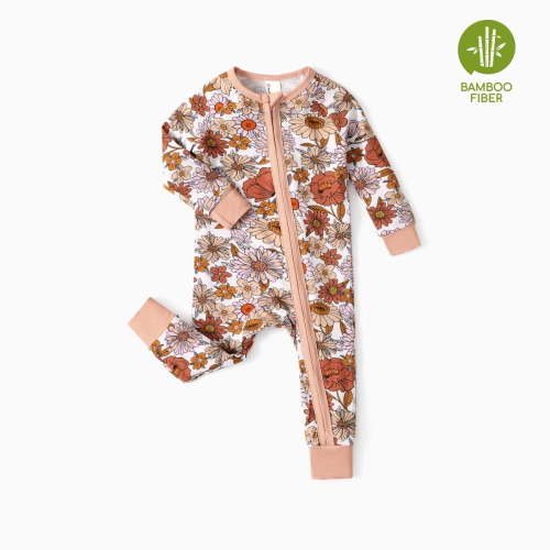 PatPat Bamboo Baby Pajamas Baby Boy Girl Pajamas Gift Snug fit Long-Sleeved Zipper Baby Bodysuits for Newborn,9-12 Months