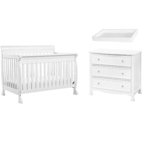 4-in-1 Convertible Crib and Dresser Set with Removable Changing Tray in White