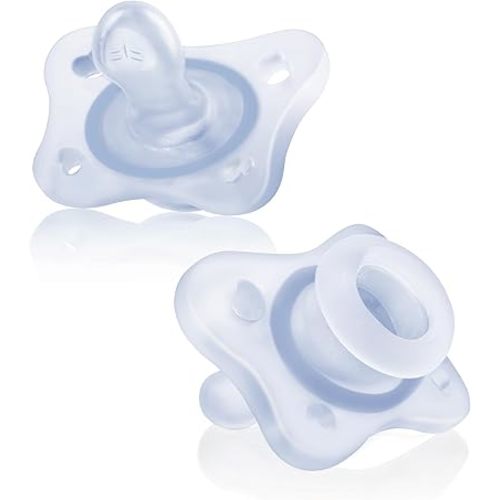 Chicco PhysioForma® 100% Soft Silicone Mini One Piece Pacifier for Babies Aged 0-2 Months | BPA & Latex Free | Reusable Sterilizing Case | Blue, 2pk