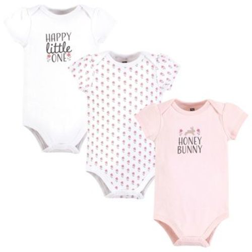 Hudson Baby Infant Girl Cotton Bodysuits, Honey Bunny Flower, 6-9 Months
