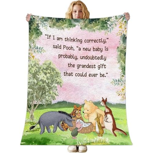 Classic Pooh Blanket for Babies, Winnie Quotes Nap Blankets for Girls, Newborn Photography Background Decor, Pink Blanket Decor, for New Parents(39.4 * 47.2IN)