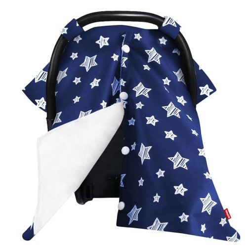 Moonsea Baby Carseat Canopy Nursing Cover, Car Seat Canopy for Girls or Boys, Navy Star Print Infant Car Seat Canopy with Soft Minky Fabric Back, for Breastfeeding Moms