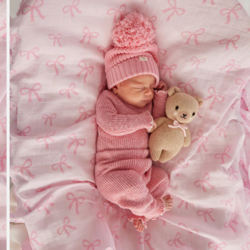 Muslin Ruffle Wrap - Pink + Bows