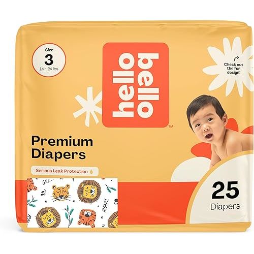 Hello Bello Diapers, Size 3 (14-24 lbs) Wild Cats, 25 Count of Premium Disposable Baby Diapers, Hypoallergenic with Soft, Cloth-Like Feel