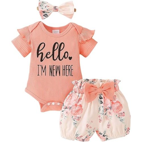 Newborn Infant Baby Girl Clothes Outfits Rib Romper Floral Pants with Headband Winter Clothing Set