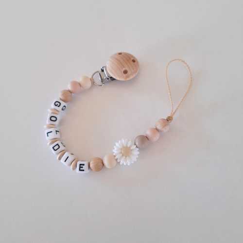 Pacifier Clip / Pacifier Clip with name / Daisy Flower Soother Clip / Binky Clip / Customized / Paci Clip with name / Neutral / Blush