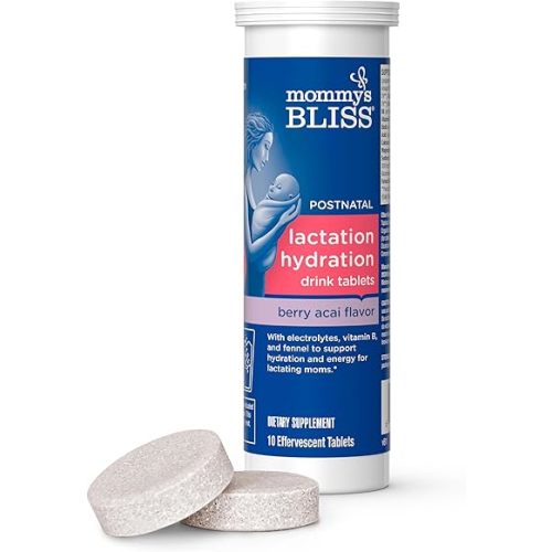 Mommy's Bliss Lactation Hydration Drink Tablets, Berry Acai Flavor, Electrolyes + B Vitamins, 1 Pack (10 Tablets)