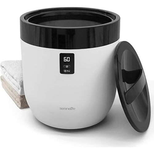 SereneLife Bucket Warmers with Customized Fragrances for Spa and Bathroom, Timer 20/40/60/90 Minutes, Fits 1 Large Towel, Blanket, Bathrobe, PJs (Black)
