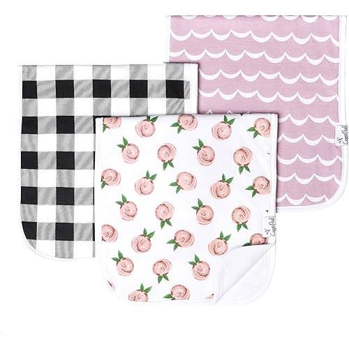 Copper Pearl Premium Baby Burp Cloths - 3-Pack Large Cotton Burp Cloths, Extra Soft Spit Up Rags with 3 Absorbent Layers, Perfect for Baby Girl Gifts (21" x 10" Size, Rosie Set)