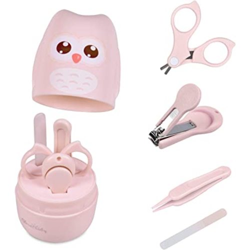 Baby Nail Kit, Baby Manicure Kit and Pedicure kit with Cute Owl Shape Case. Baby Nail Clipper, Scissor, Baby Nail File & Tweezer for Newborn, Infant & Toddler, Mothers Day(Pink)