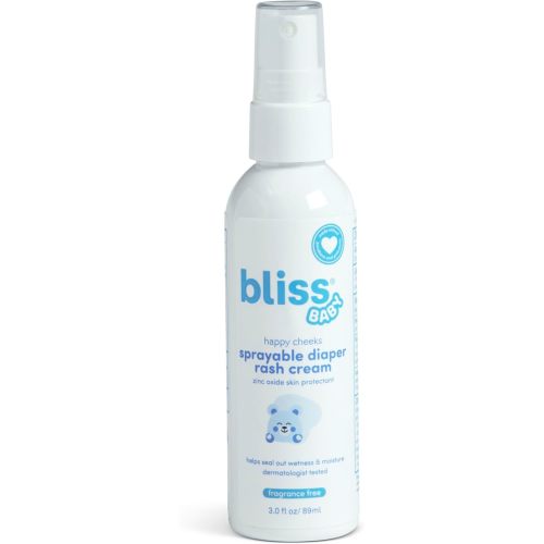 Bliss Baby Diaper Rash Cream Spray - Fragrance-Free, No Touch & Mess-Free, Treats, Soothes & Prevents Diaper Rash, Zinc Oxide, Dermatologist Tested, Vegan, Organic Aloe Vera, Shea Butter & Olive Oil
