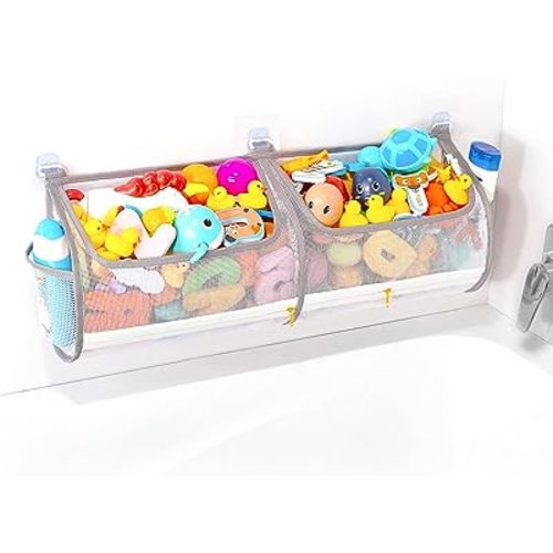 2-in-1 bath toy storage double capacity bath toy holder helps bath toy storage for tub classification, bath toy organizer for tub for kids to easily take favorite toys