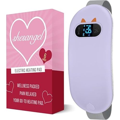 Portable Heating Pad for Period Cramps: Cordless Menstrual Heating Pad with 6 Heat Levels and 6 Massage Modes, 3s Fast Heating Gift for Women and Girl(Purple)