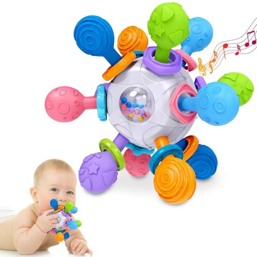 Baby Teething Toys for 0-6 6-12 Months Ages 0-2, Tummy Time Montessori Toys for Babies 0 3 6 9 12 18 Months, Newborn Infant Sensory Toys, Baby Shower Gifts for Boys Girls