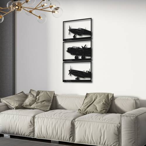 Airplane Metal Wall Decor, 3D Metal Wall Art for Home Office Bedroom Livingroom Outdoor Decoration (3 pcs. Helldiver, Lancaster & Spitfire)