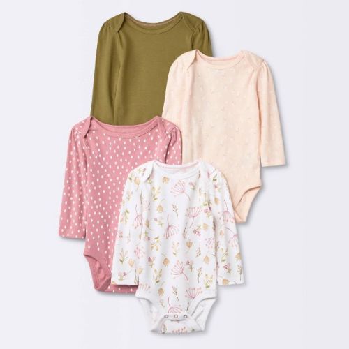 Baby Girls' 4pk Prairie Floral Long Sleeve Bodysuit - Cloud Island™ Pink