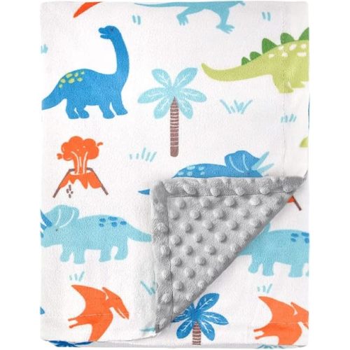 HOMRITAR Baby Blanket for Kids Super Soft Minky Blanket with Dotted Backing, Dinosaurs Multicolor Printed for Toddlers Nursery 30 x 40 inch (75 x 100 cm)