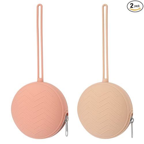 2 Pack Silicone Pacifier Holder Case, BPA Free Newborn Baby Pacifiers Silicone Pouch for Boys & Girls, Portable Silicone Pacifier Container Case (Muted, Apricot)