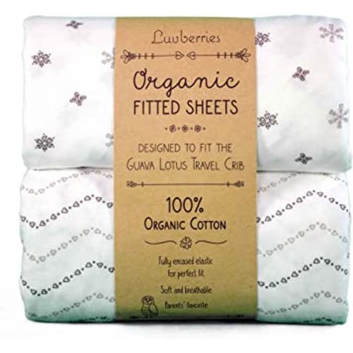 Sheets for Guava Lotus Travel Crib (Set of 2) - 100% Organic Cotton Crib Sheets, Baby and Toddler, Fitted Crib Sheets, for Boys & Girls (for The New 4 TAB Mattress ONLY) (Grey and White)
