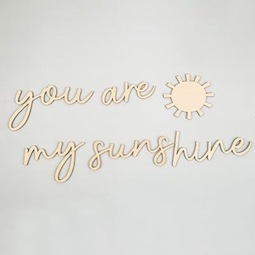 Wood You are My Sunshine Wall Decor - Boho Nursery Wall Stickers for Kids Room - Wooden Script Art for Nursery, Children, Baby Boys and Girls Bedroom Decor - Wood Sun Decal Included