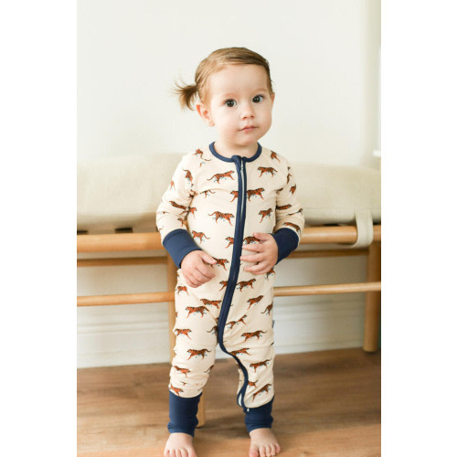 Southern Slumber Game Day Navy Tiger Print Double Zipper Bamboo Sleeper