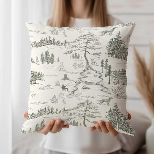 Woodland Dog and Deer Pillow – Rustic Cabin Throw Pillow, Forest Animal Cushion for Nursery or Lodge Décor, Cozy Cabincore Accent
