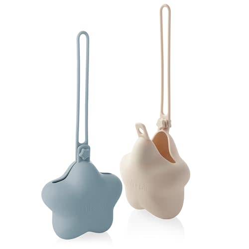 Ali+Oli BPA-Free Silicone Pacifier Holder Case (2-pk) Diaper Bag Accessory Newborn Travel Baby Pacifier Pouch (Mist-Sand)