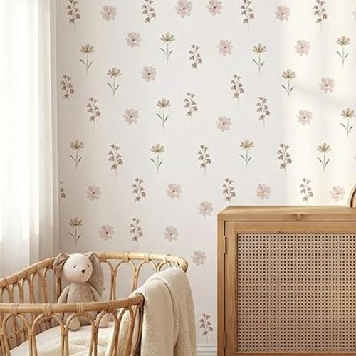 28Pcs Boho Floral Wall Decor Decals, Removable Pink Watercolor Wildflower Stickers for Nursery, Girls Room, Dorm and Headboard Art